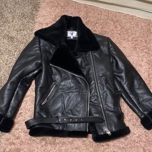 Oversized leather aviator jacket
